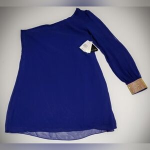 NWT City Triangles One-Shoulder Royal Blue Dress Embellished Rhinestone Cuff Lg